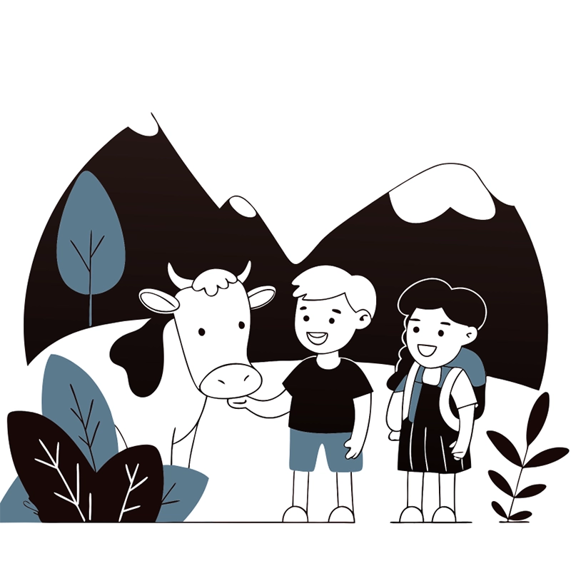 Familie mit Kind und Kuh vor Bergkulisse – Symbolbild für Highlights im Allgäu