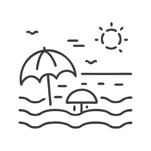 Strand mit Sonnenschirm – Symbol für 40 km Ostseestrand